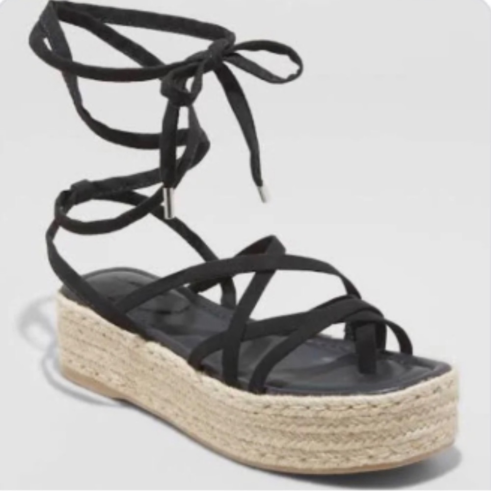 Women's Donny Wedge Heel Lace Up Sandals - Universal Thread - Black - 10